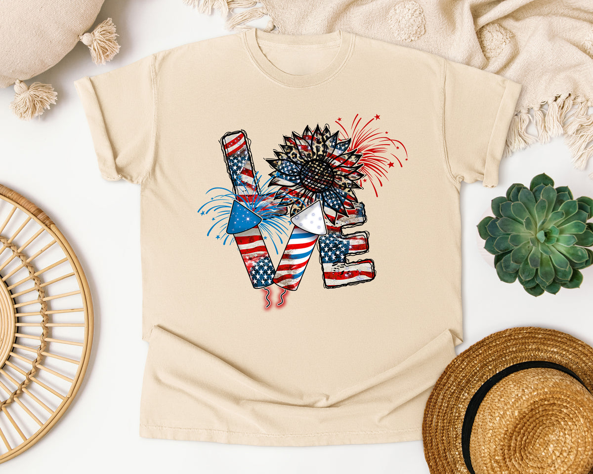 Love Patriotic Sunflower graphic tee in Ivory