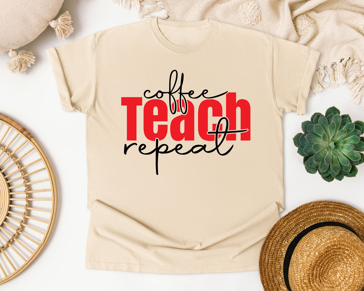 Coffee Teach Repeat graphic tee in Ivory