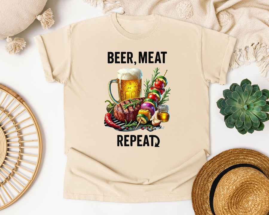 Beer Meat Repeat Brown graphic tee in Ivory