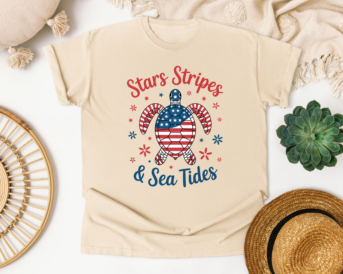 Stars Stripes And Sea Tides Grey graphic tee in Ivory