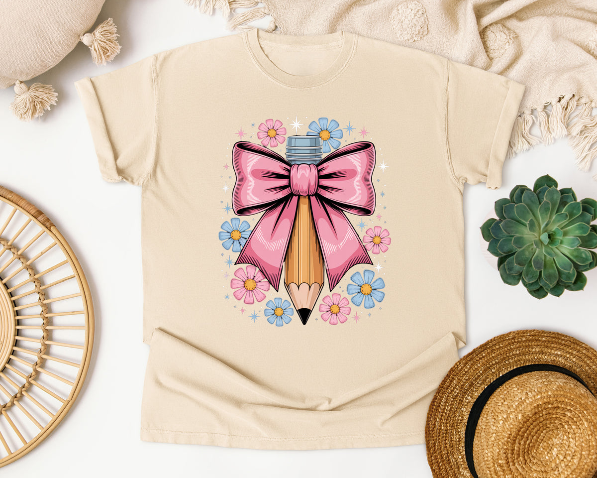 Pencil Bow Floral graphic tee in Ivory
