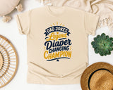 Dad Jokes Legend Diaper Changing Champion Gold graphic tee in Ivory
