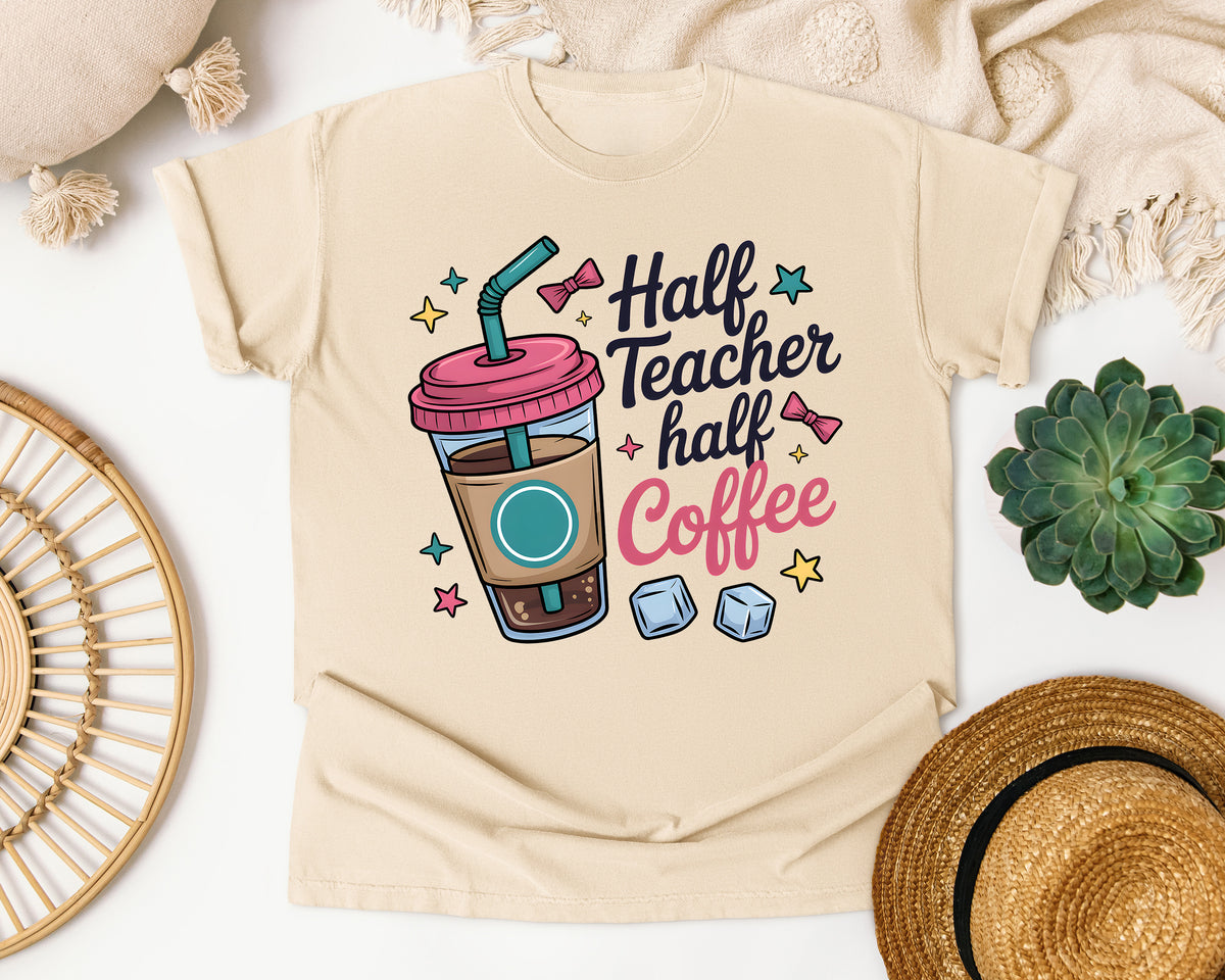 Half Teacher Half Coffee graphic tee in Ivory