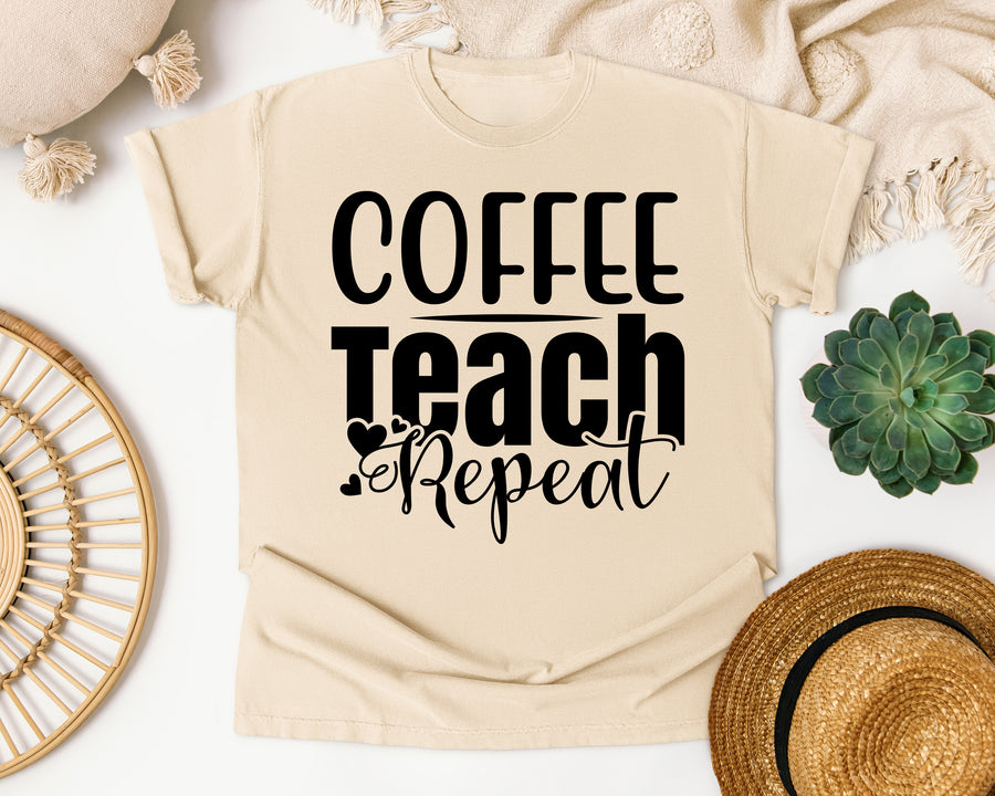 Coffee Teach Repeat Bold graphic tee in Ivory