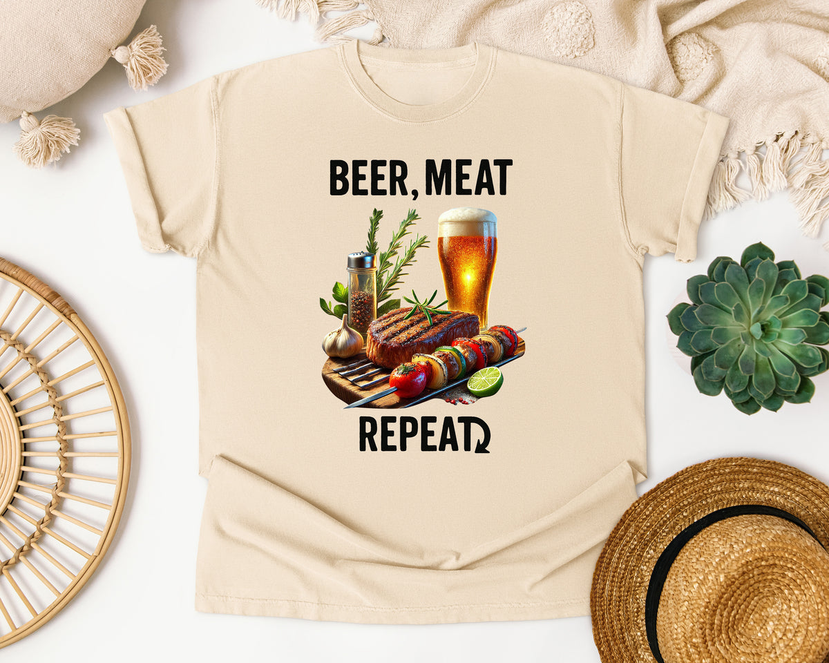 Beer Meat Repeat Brown 2 graphic tee in Ivory