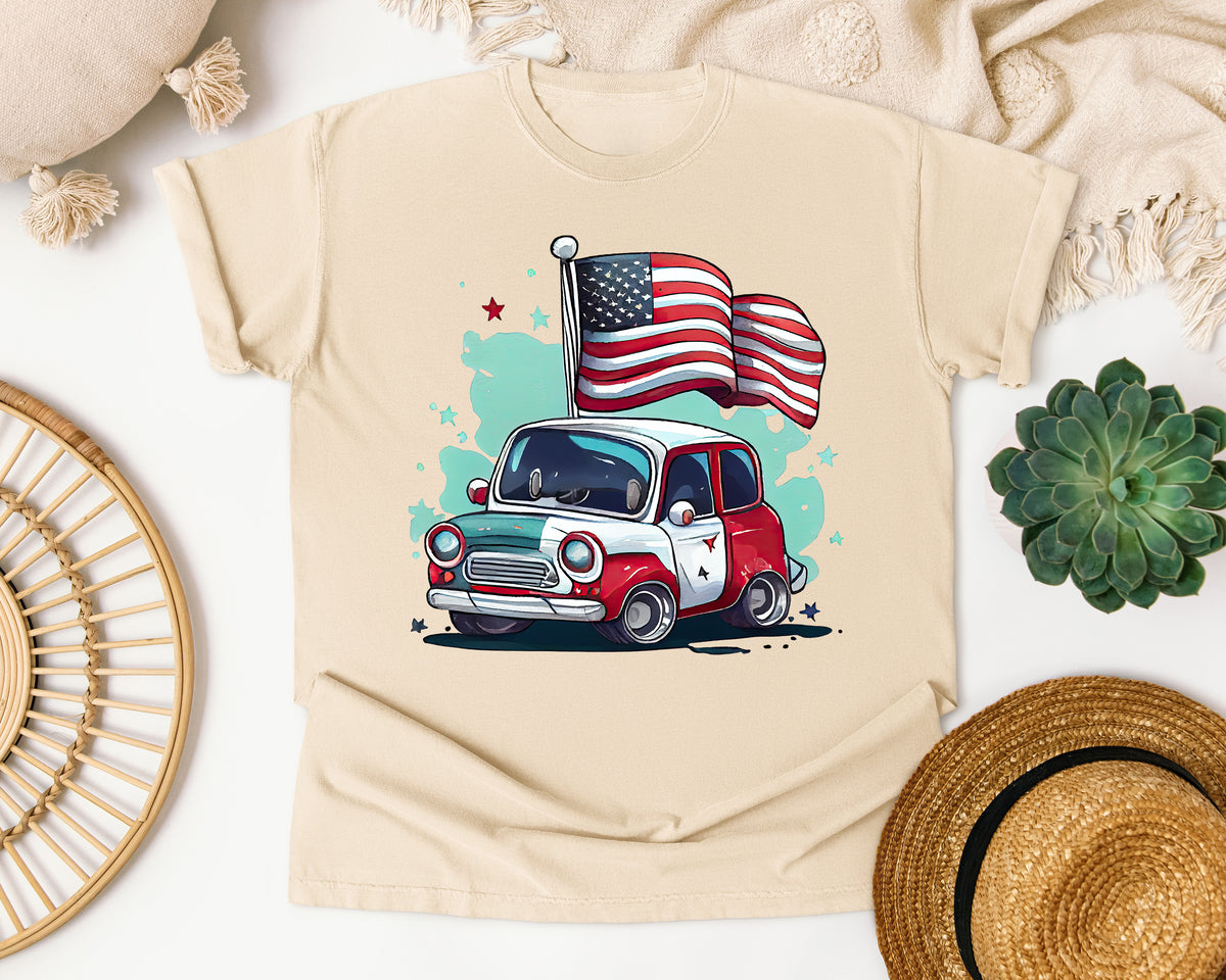 Classic Car With Flags graphic tee in Ivory