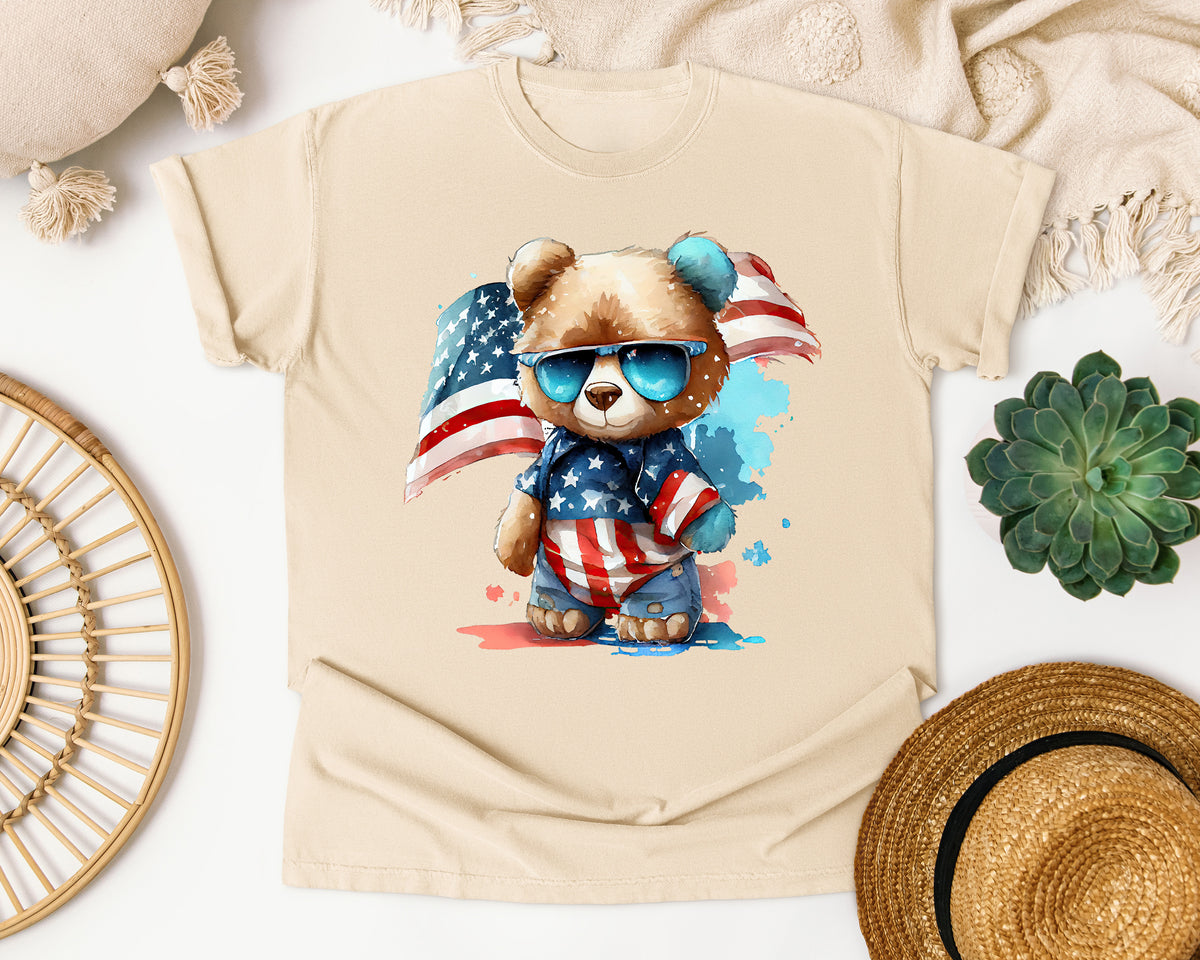 Bear With American Flag graphic tee in Ivory
