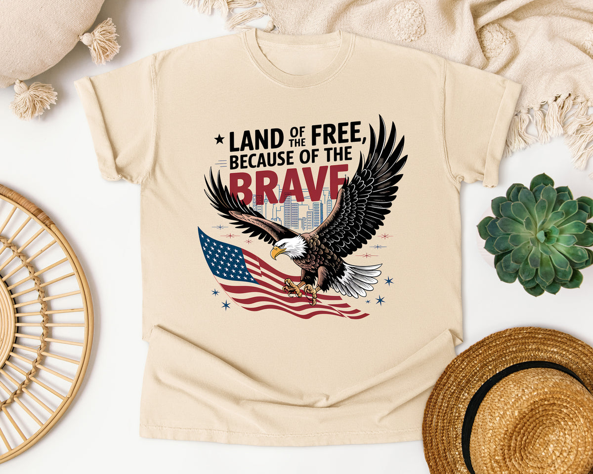 Land Of The Free Because Of The Brave Black graphic tee in Ivory
