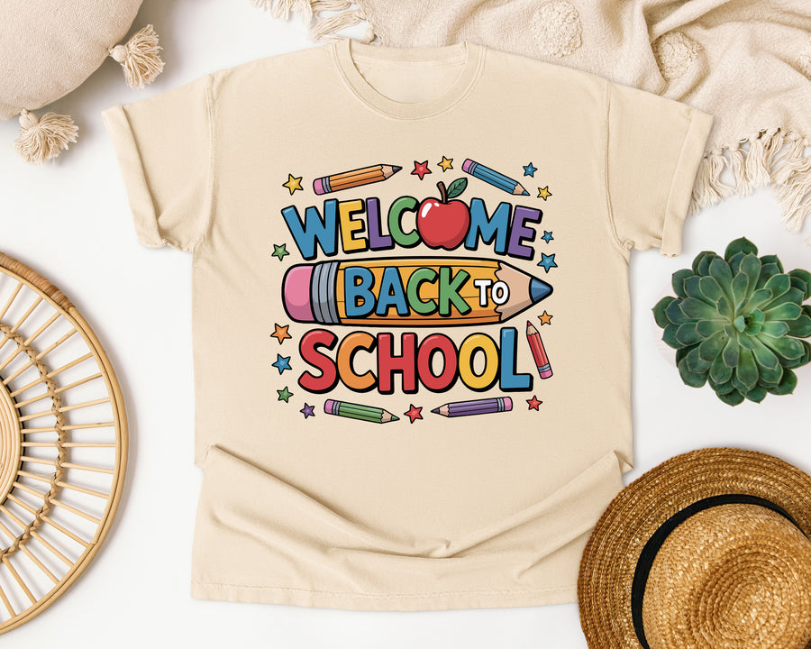 Welcome Back To School Crayons graphic tee in Ivory