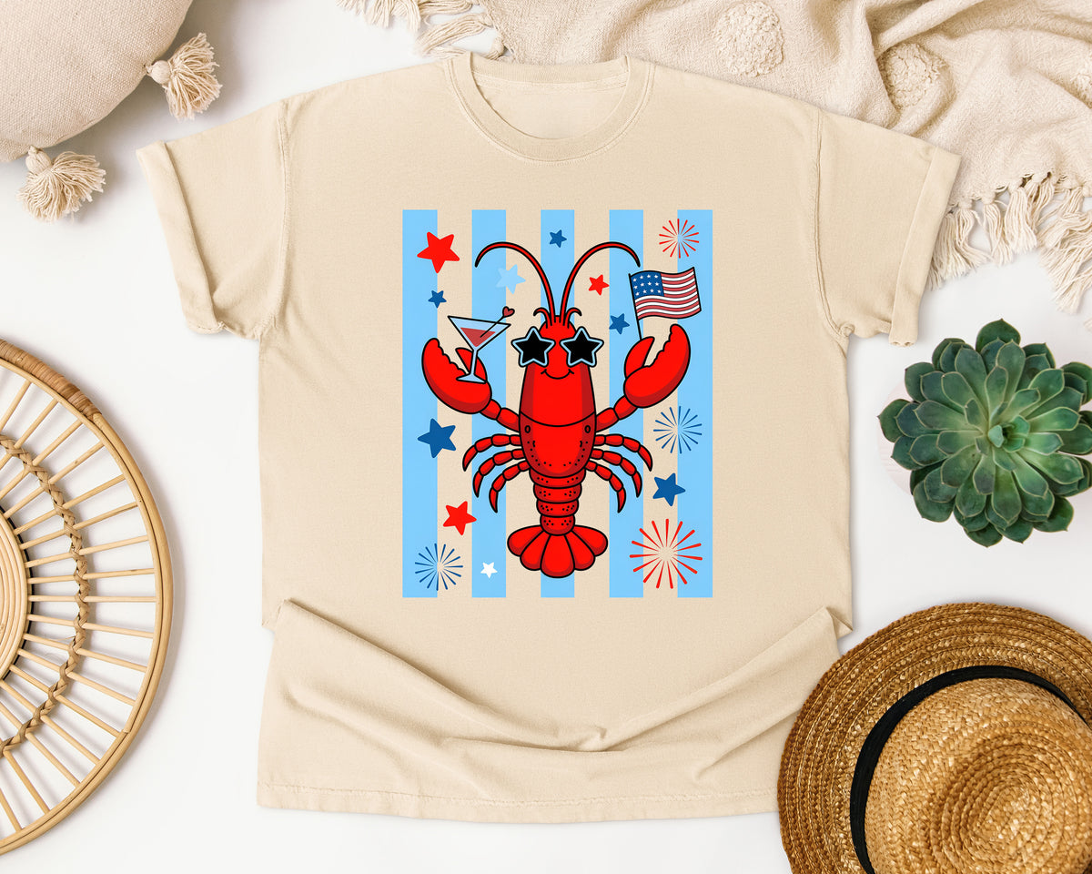 Patriotic Lobster Martini graphic tee in Ivory