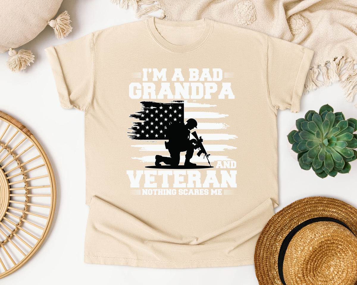 I'm A Bad Grandpa And Veteran Nothing Scares Me graphic tee in Ivory