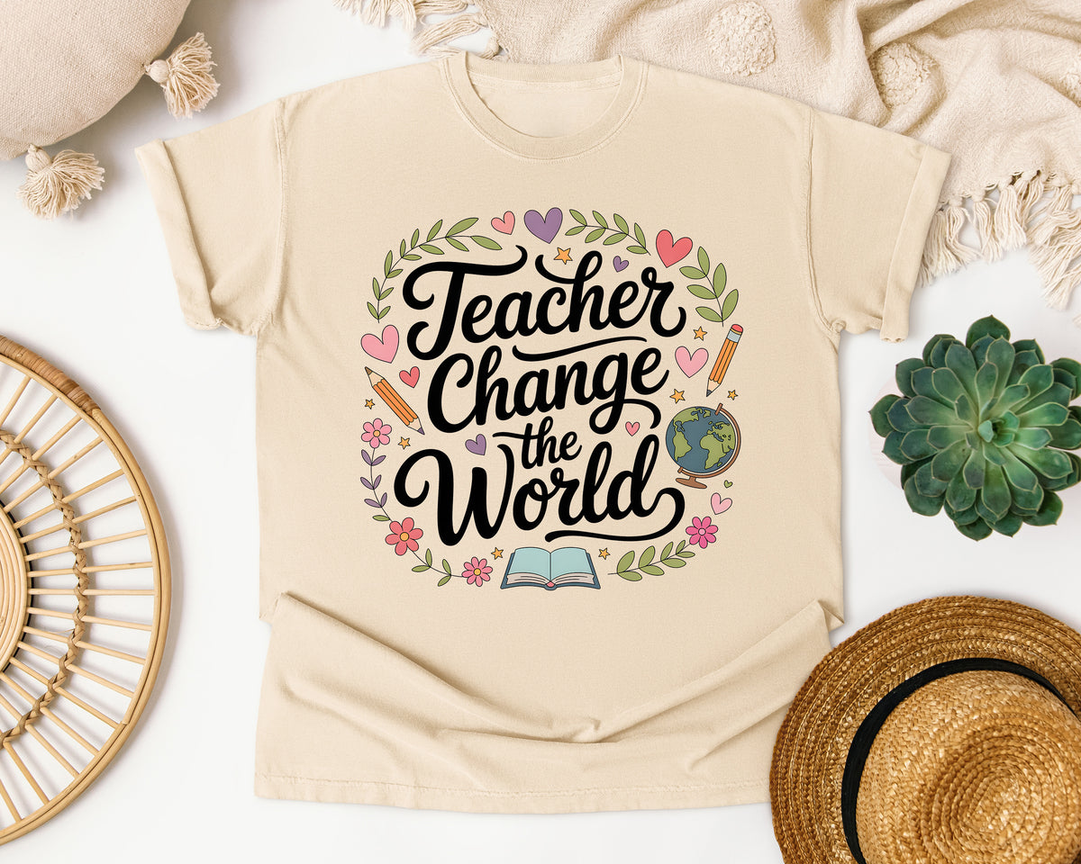 Teacher Change The World graphic tee in Ivory