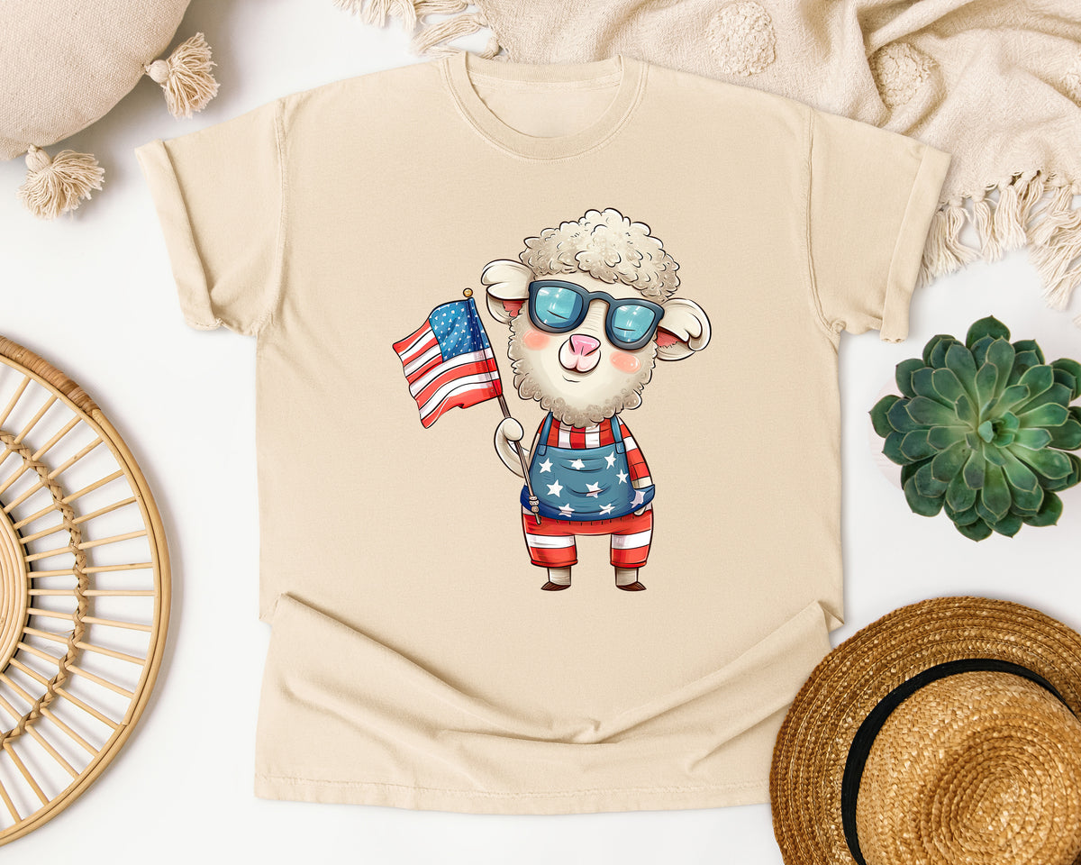 Sheep Holding American Flag graphic tee in Ivory