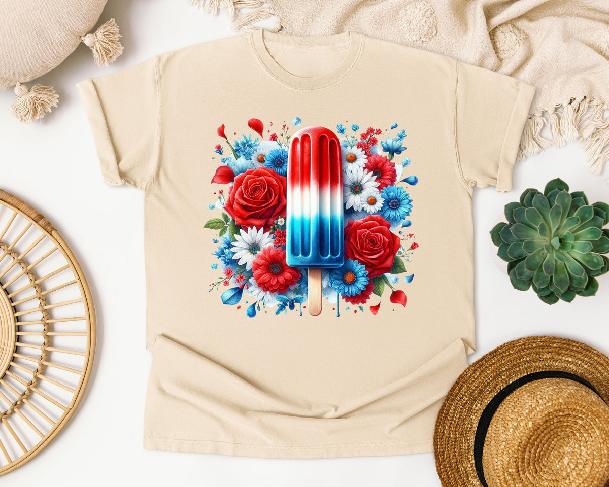 Patriotic Popsicle With Flowers graphic tee in Ivory