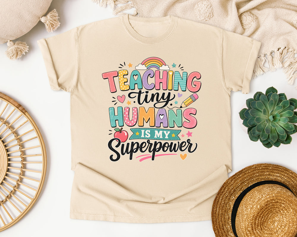 Teaching Tiny Humans Is My Superpower graphic tee in Ivory