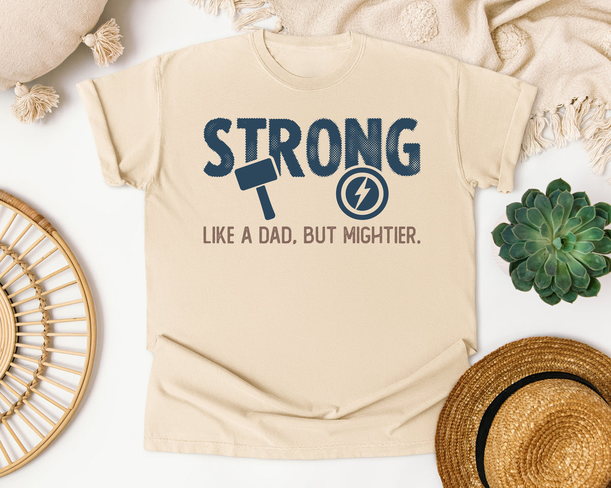 Strong Like A Dad But Mightier Navy graphic tee in Ivory