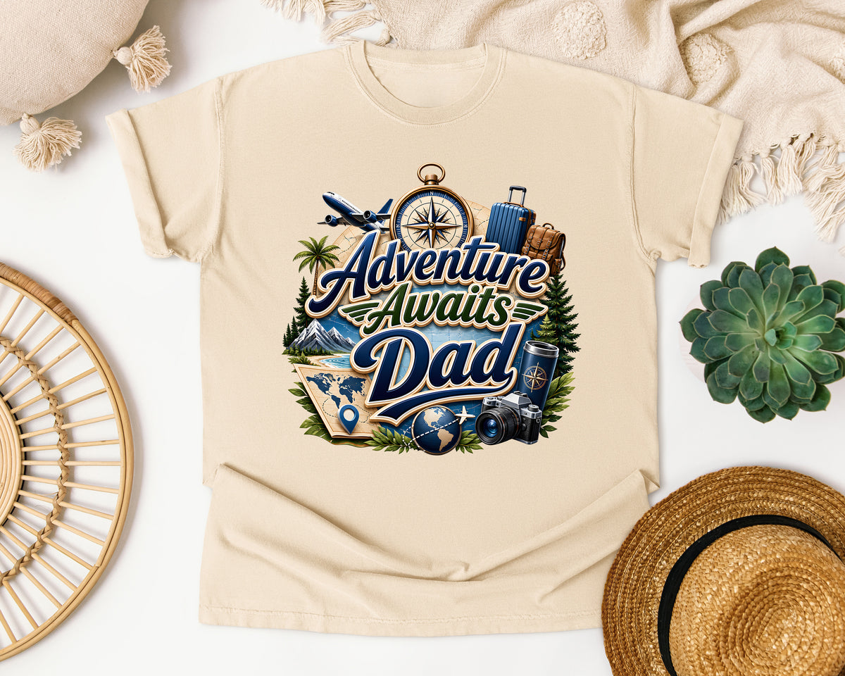 Adventure Awaits Dad graphic tee in Ivory
