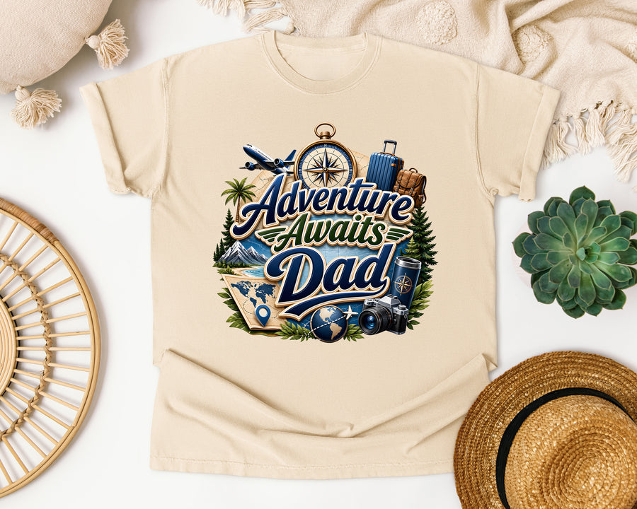 Adventure Awaits Dad graphic tee in Ivory