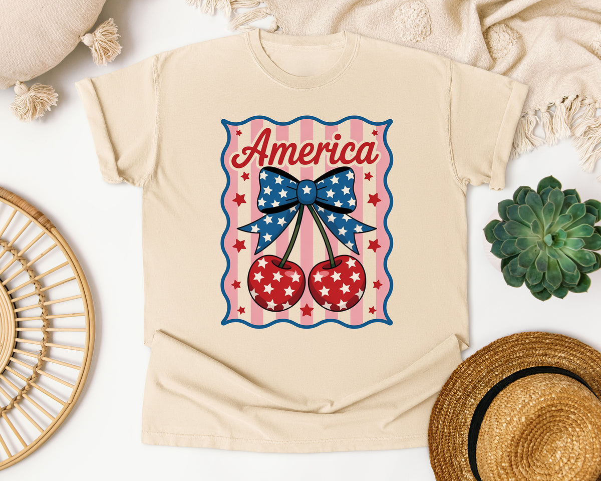 America Cherry Bow graphic tee in Ivory