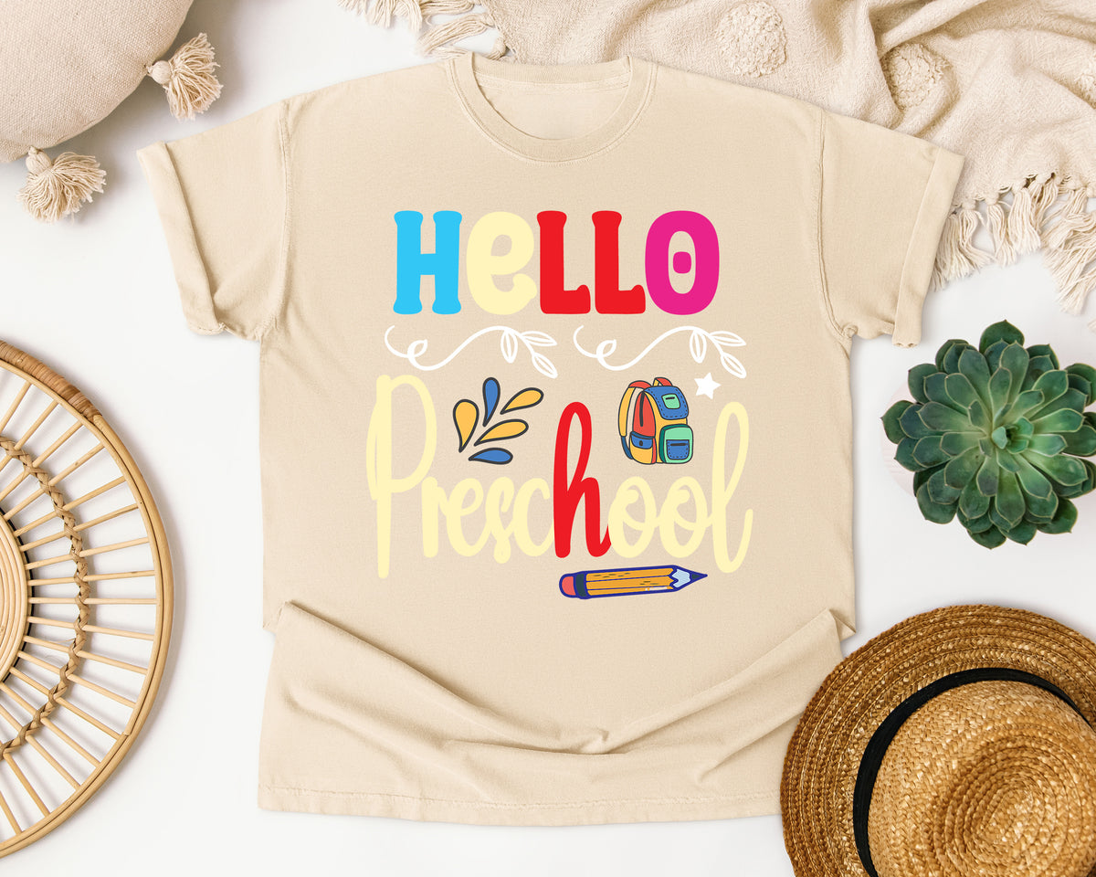 Hello Preschool Backpack graphic tee in Ivory