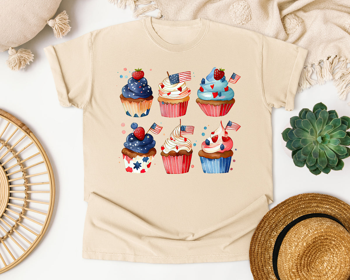 Patriotic Cupcakes Pink graphic tee in Ivory