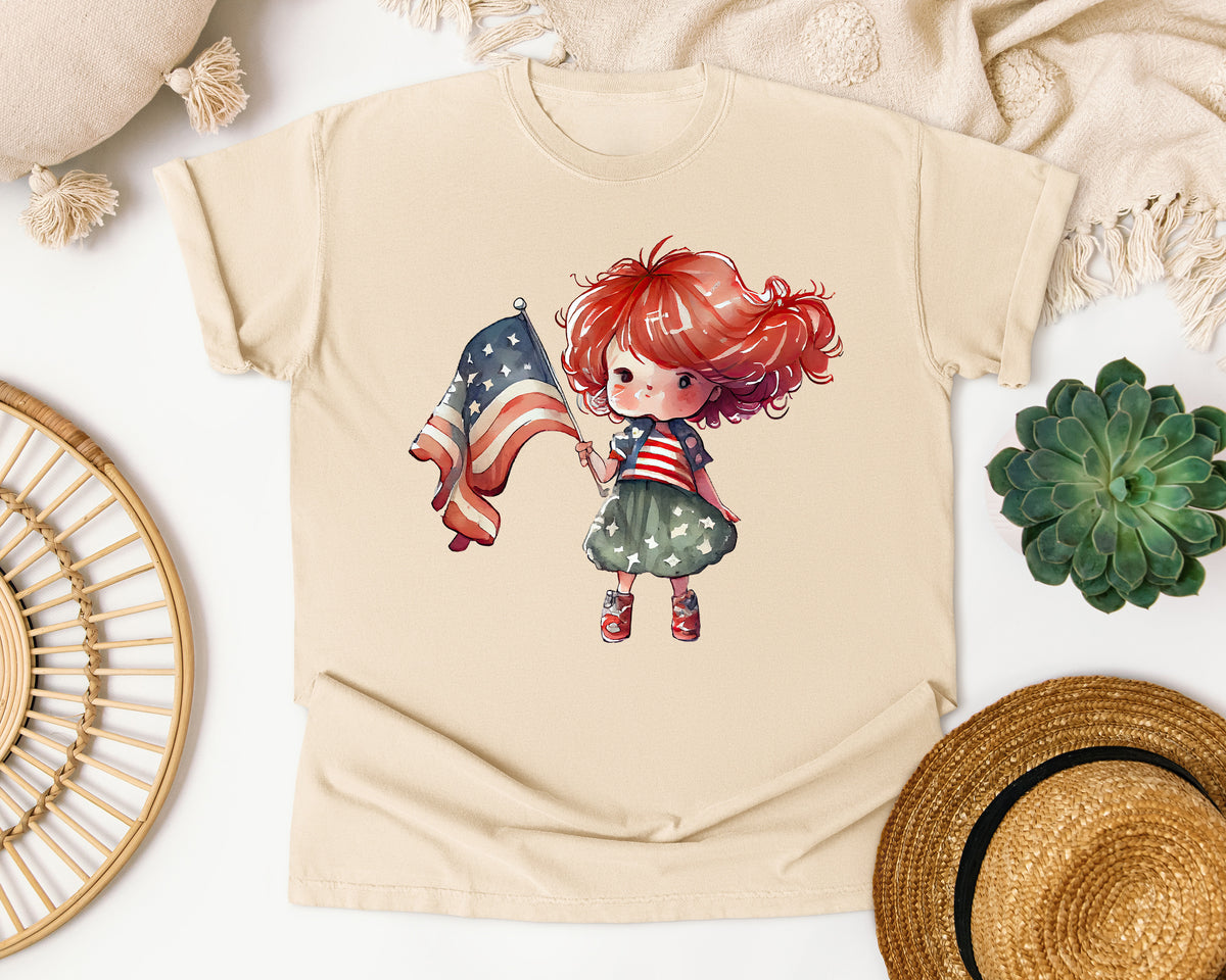 Girl With American Flag graphic tee in Ivory