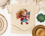 Girl Waving American Flag graphic tee in Ivory