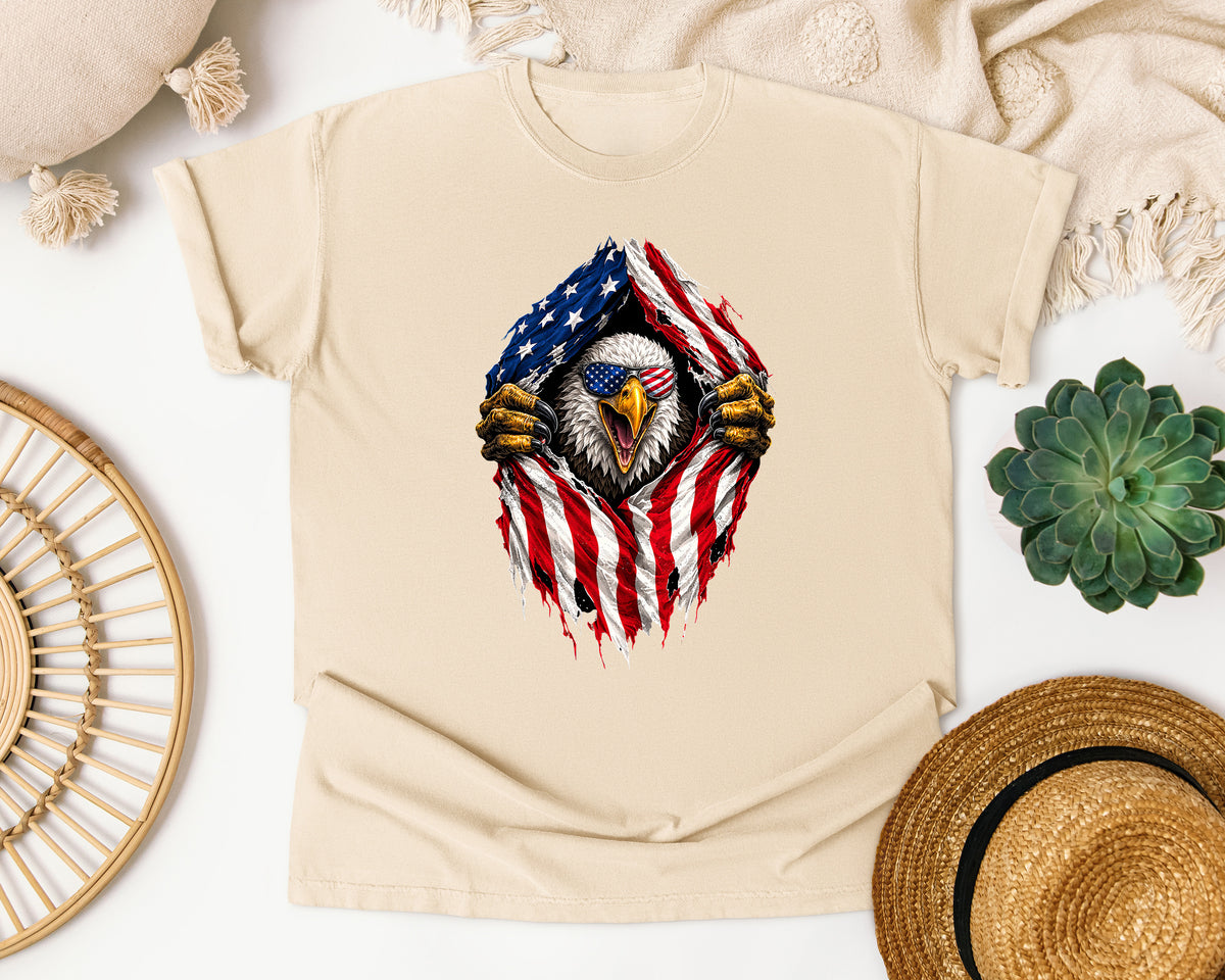 Eagle Ripping Flag graphic tee in Ivory