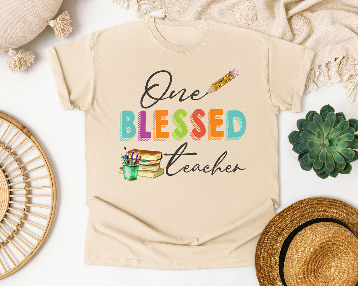 One Blessed Teacher graphic tee in Ivory