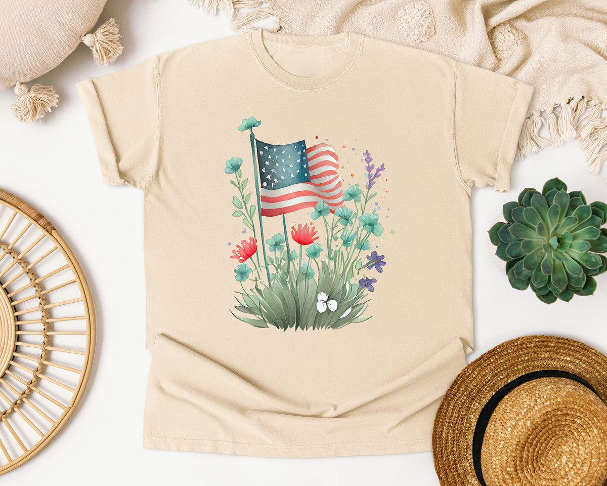 Flag With Wildflowers graphic tee in Ivory