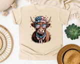 Patriotic Highland Cow graphic tee in Ivory