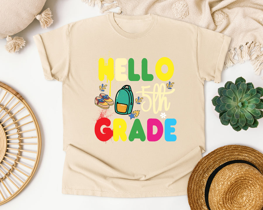 Hello 5th Grade Backpack graphic tee in Ivory