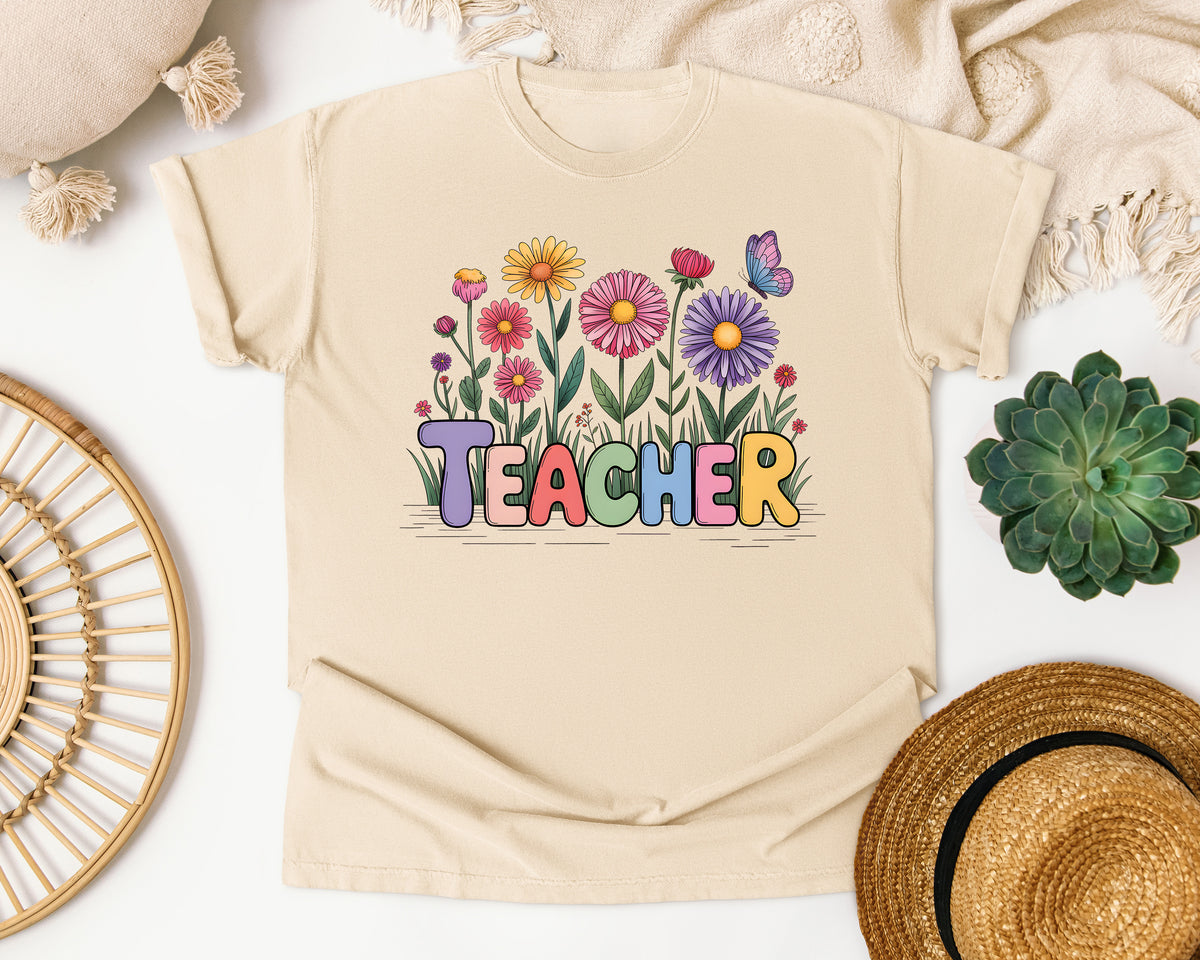 Teacher Wildflowers graphic tee in Ivory