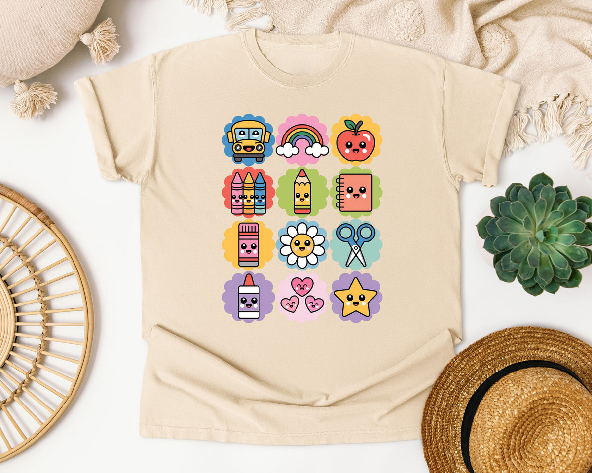 School Supplies Sticker Grid graphic tee in Ivory