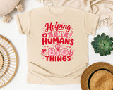 Helping Tiny Humans Do Big Things Red graphic tee in Ivory