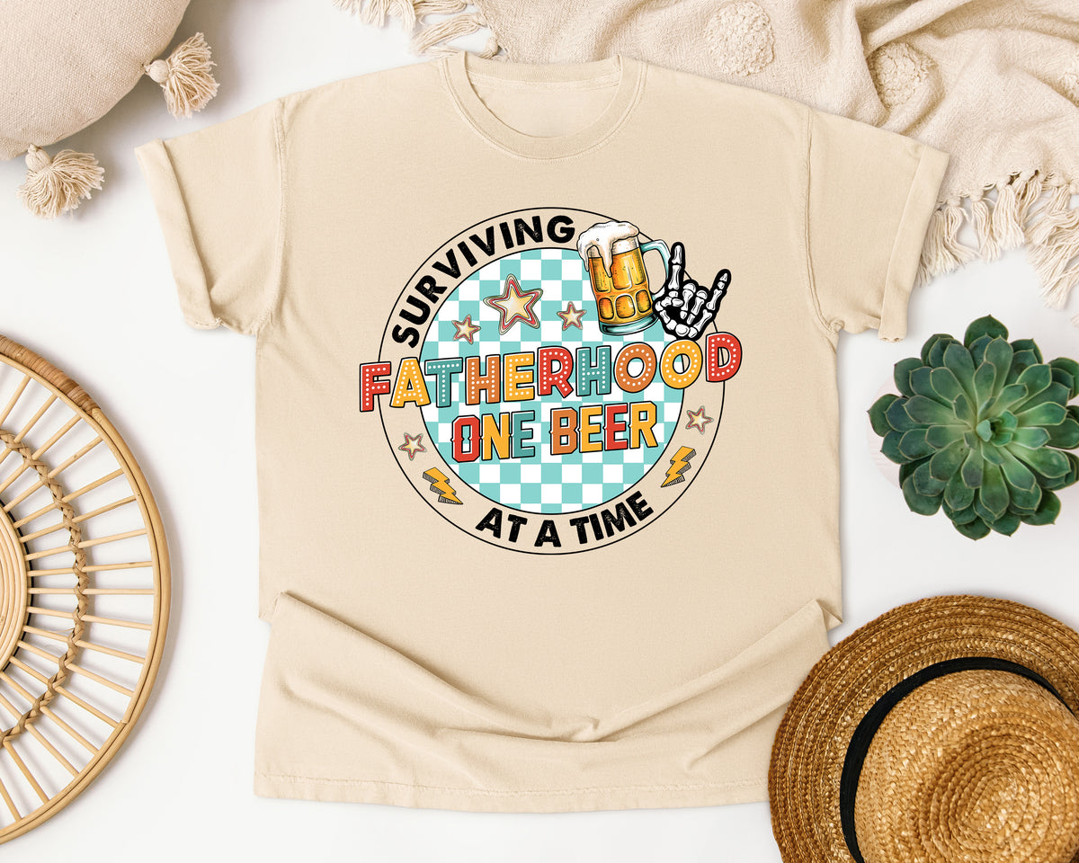 Surviving Fatherhood One Beer At A Time Grey graphic tee in Ivory