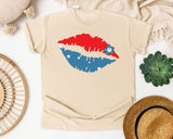 Patriotic Lips Kiss graphic tee in Ivory