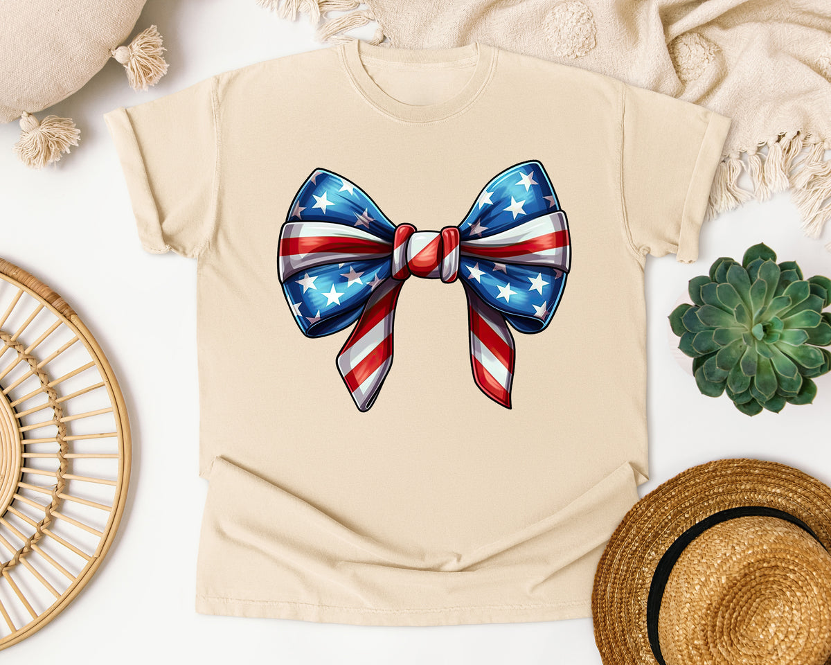 Patriotic Flag Bow Grey graphic tee in Ivory