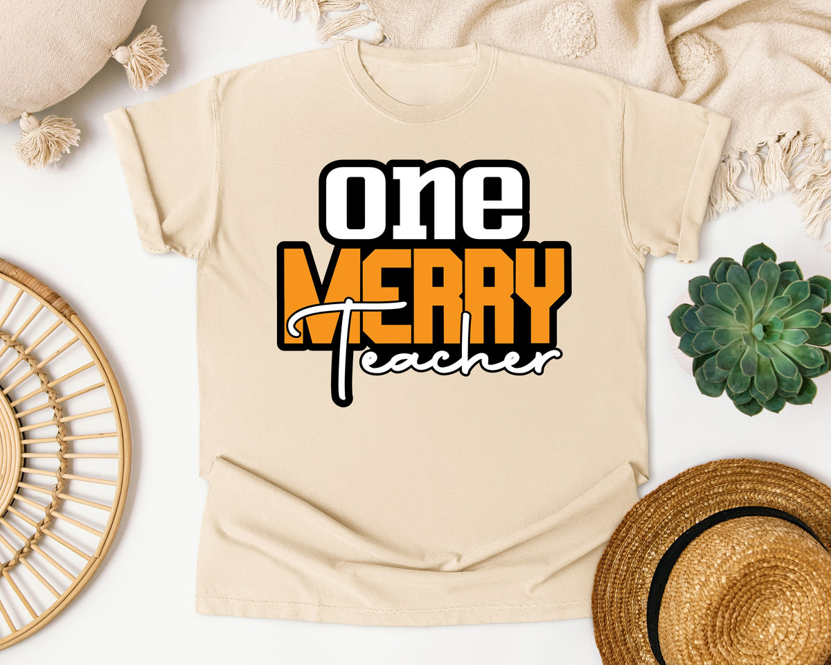 One Merry Teacher graphic tee in Ivory