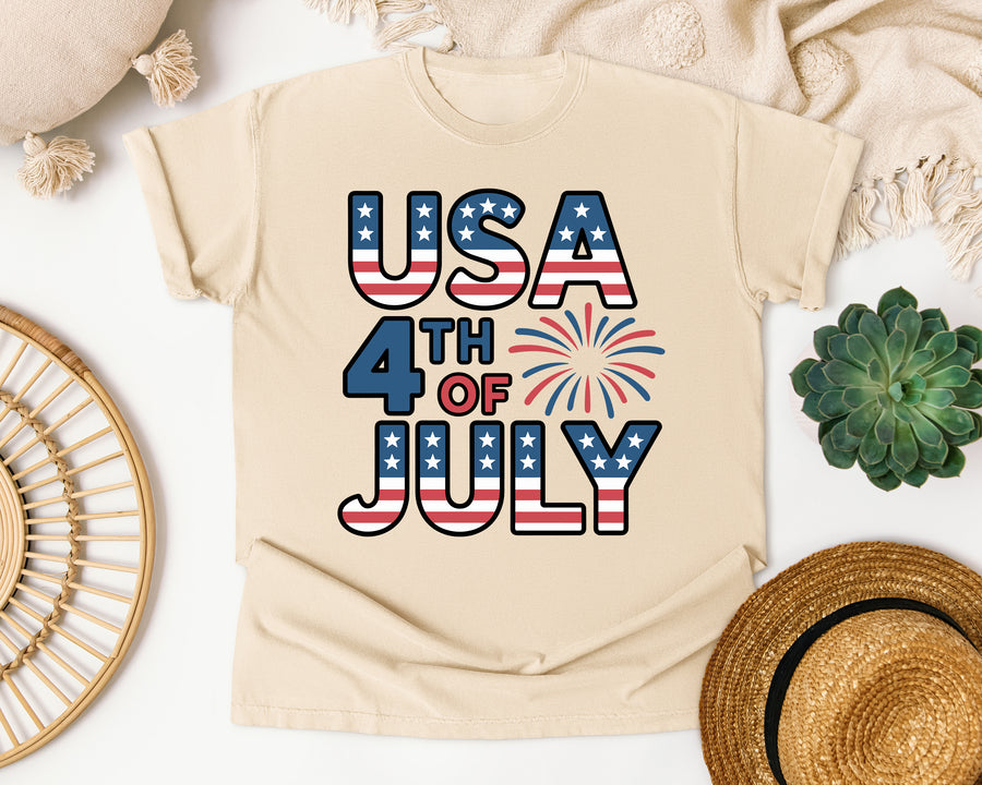 USA 4th Of July Grey graphic tee in Ivory