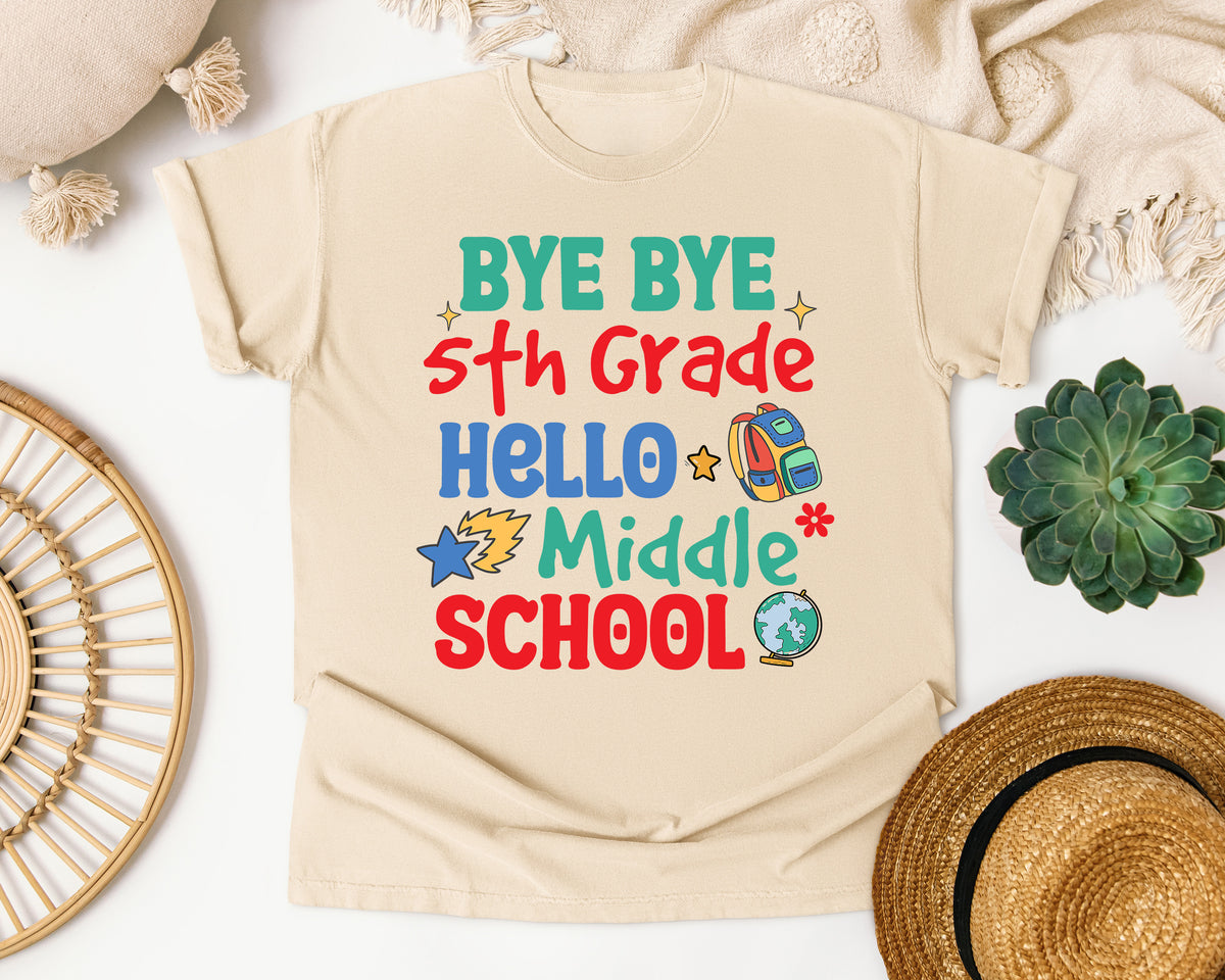 Bye Bye 5th Grade Hello Middle School graphic tee in Ivory
