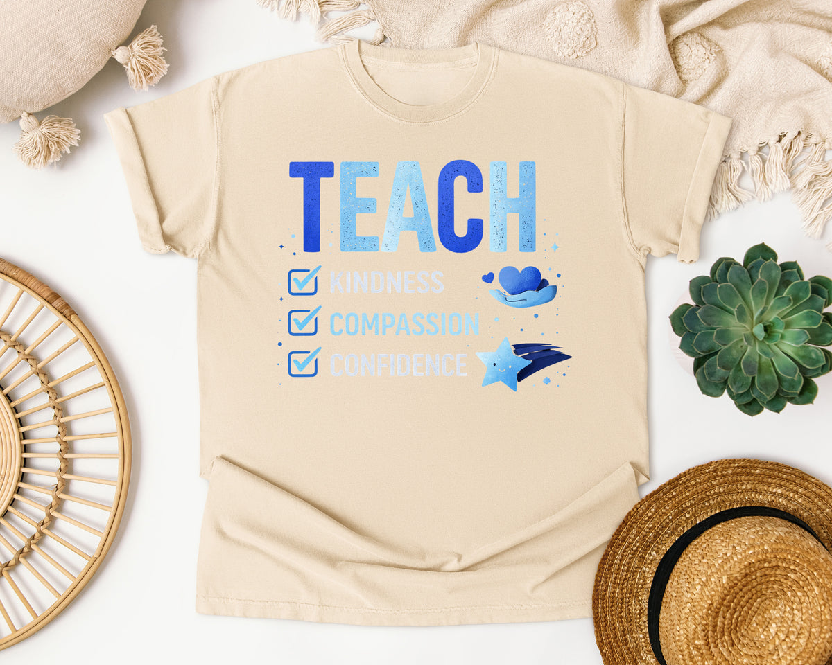Teach Kindness Compassion Confidence graphic tee in Ivory