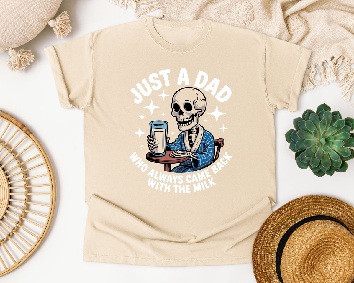 Just A Dad Who Always Came Back With The Milk White graphic tee in Ivory