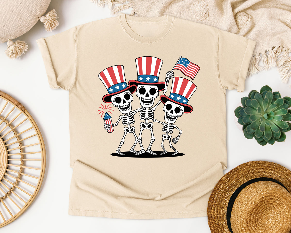 Patriotic Skeleton Trio Grey graphic tee in Ivory