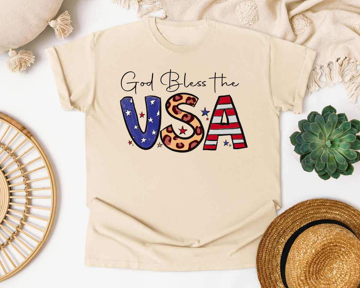 God Bless The USA Grey graphic tee in Ivory