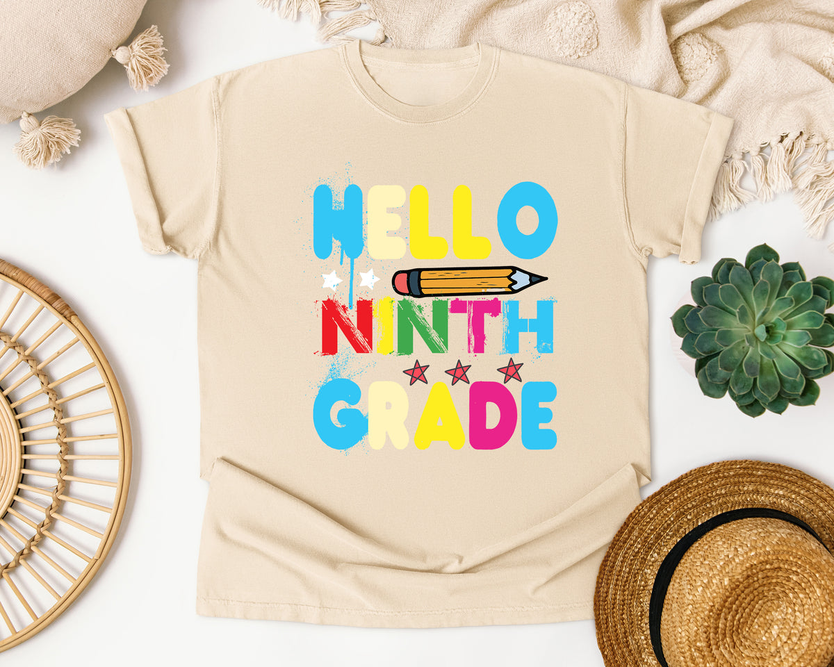 Hello Ninth Grade graphic tee in Ivory