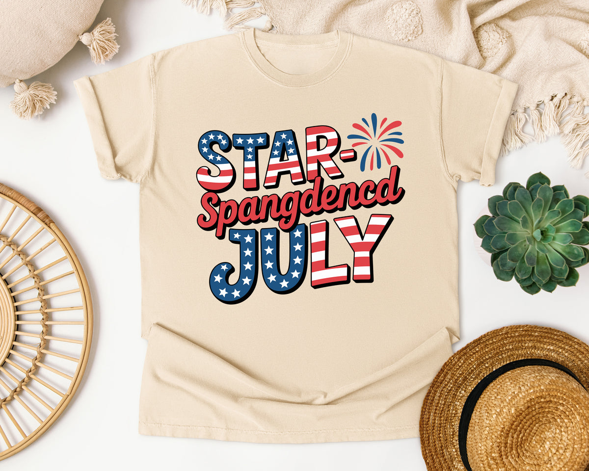 Star Spangled July Grey graphic tee in Ivory