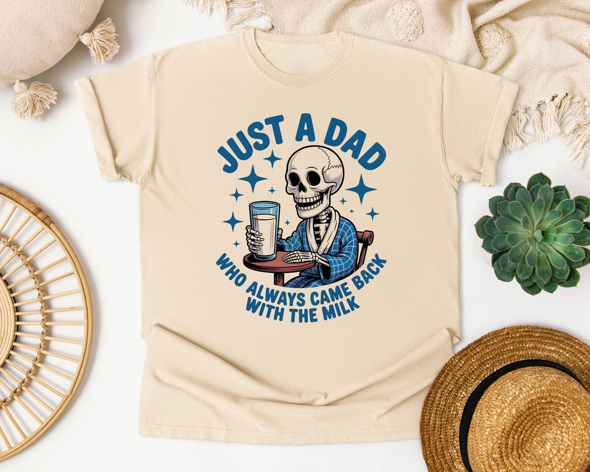 Just A Dad Who Always Came Back With The Milk Grey 2 graphic tee in Ivory