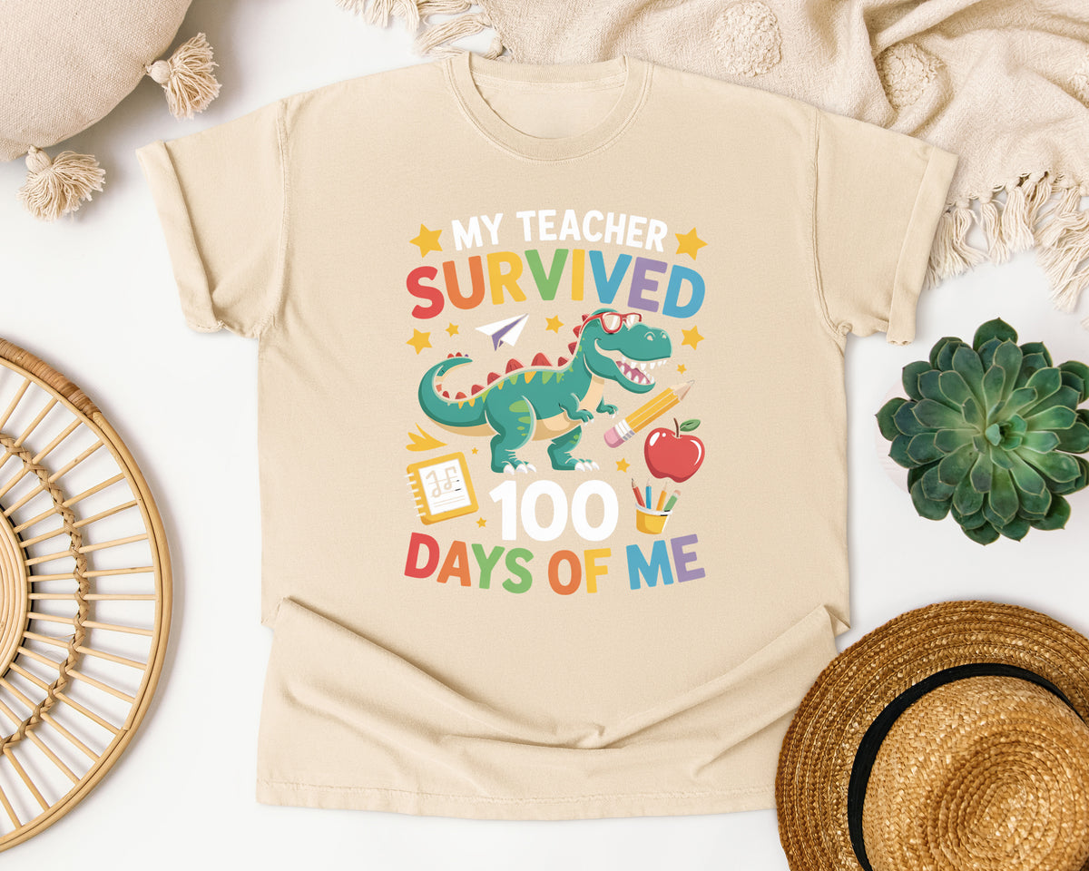 My Teacher Survived 100 Days Of Me Dinosaur graphic tee in Ivory