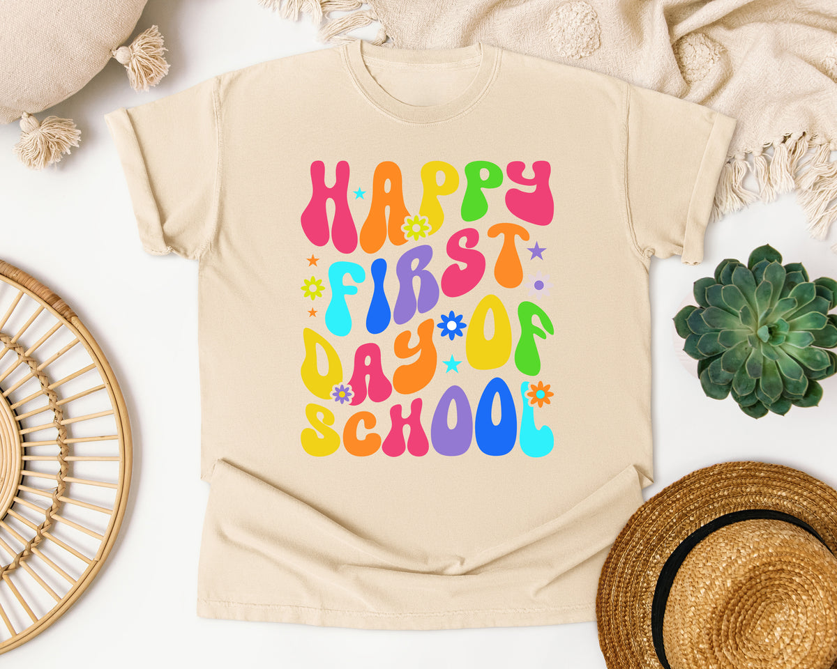Happy First Day Of School Groovy graphic tee in Ivory
